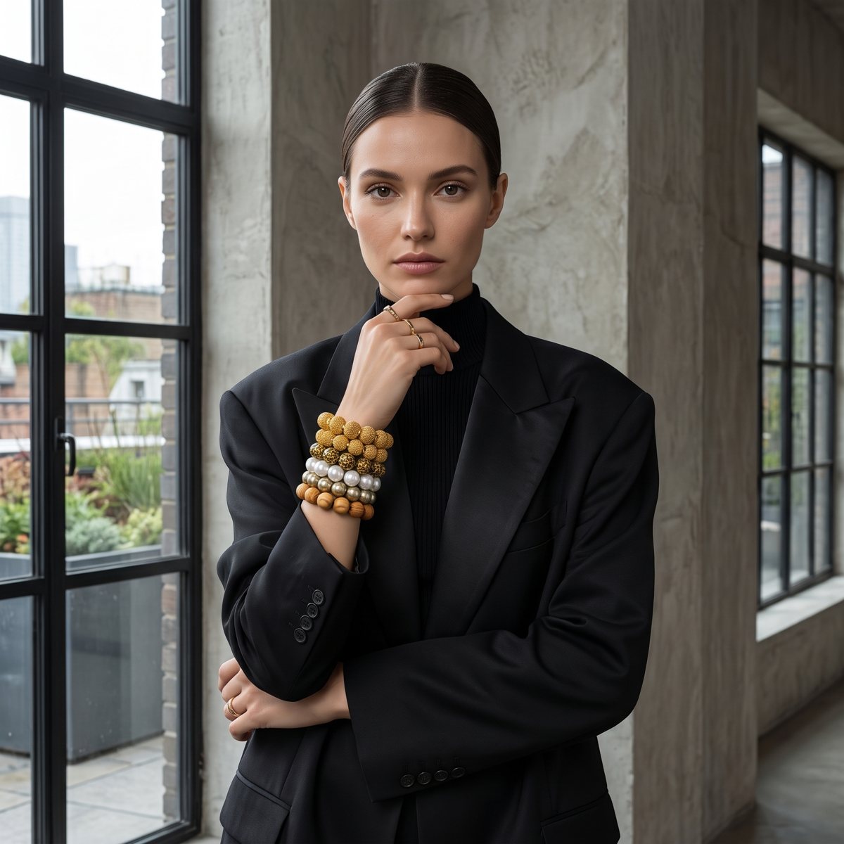 PewedUp stack with a black blazer
